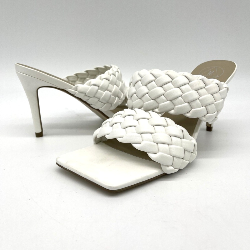 Missguided‎ Womens Heels 7 White Braided Mule Sandals Square Toe Chic Minimalist